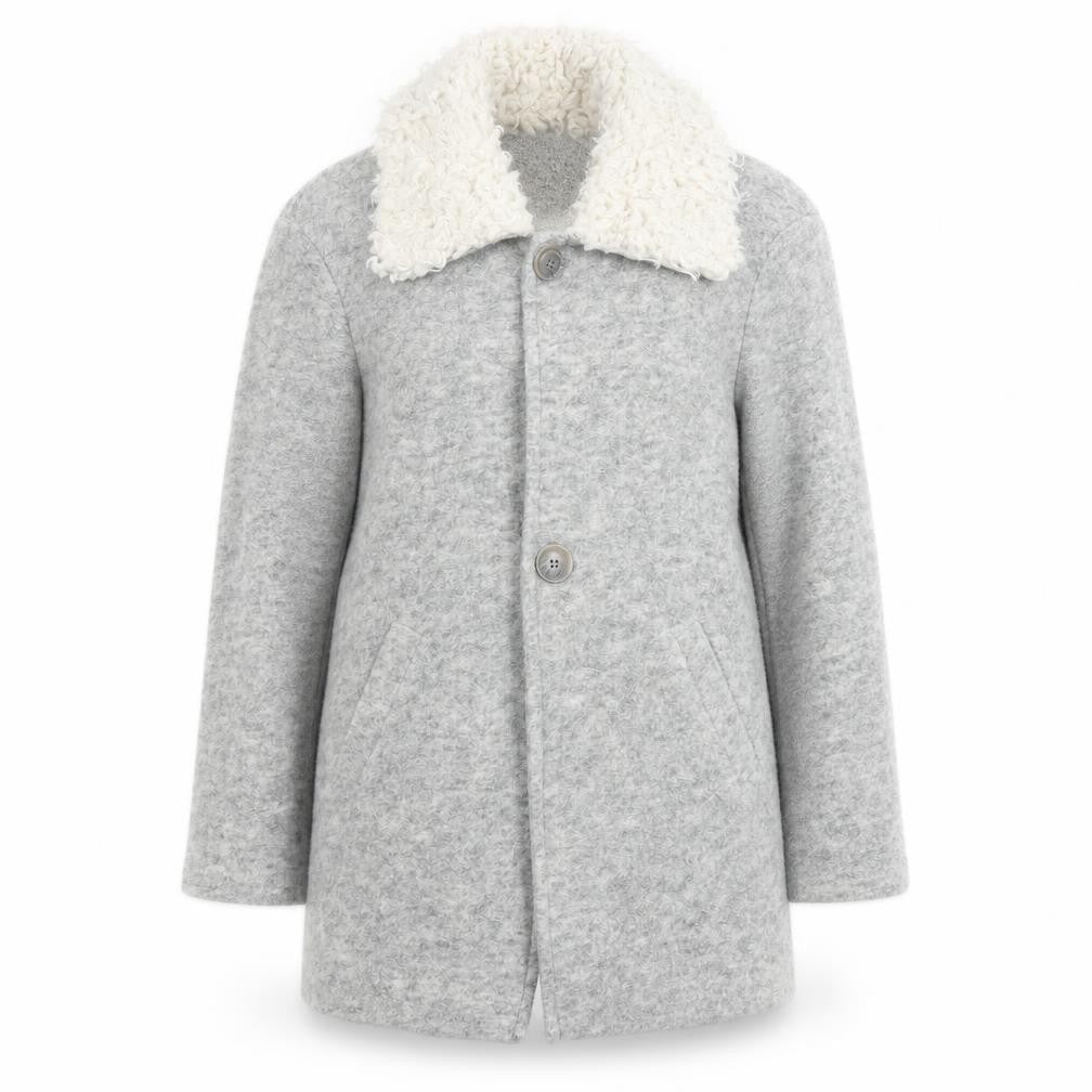 Zara Women Grey Wool Blend Fur Collar Mid-Length Coat Size S