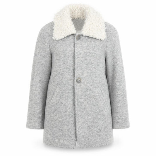 Zara Women Grey Wool Blend Fur Collar Mid-Length Coat Size S