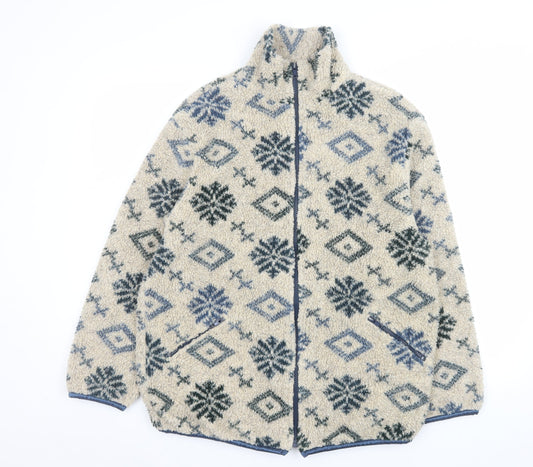 IVY Men’s Beige Geometric Fleece Full Zip Jacket Size M
