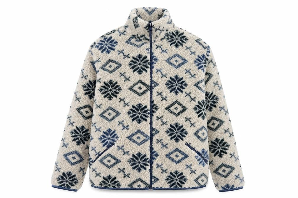 IVY Men’s Beige Geometric Fleece Full Zip Jacket Size M