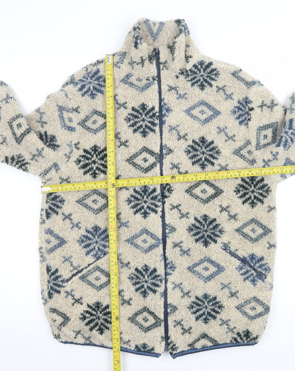 IVY Men’s Beige Geometric Fleece Full Zip Jacket Size M