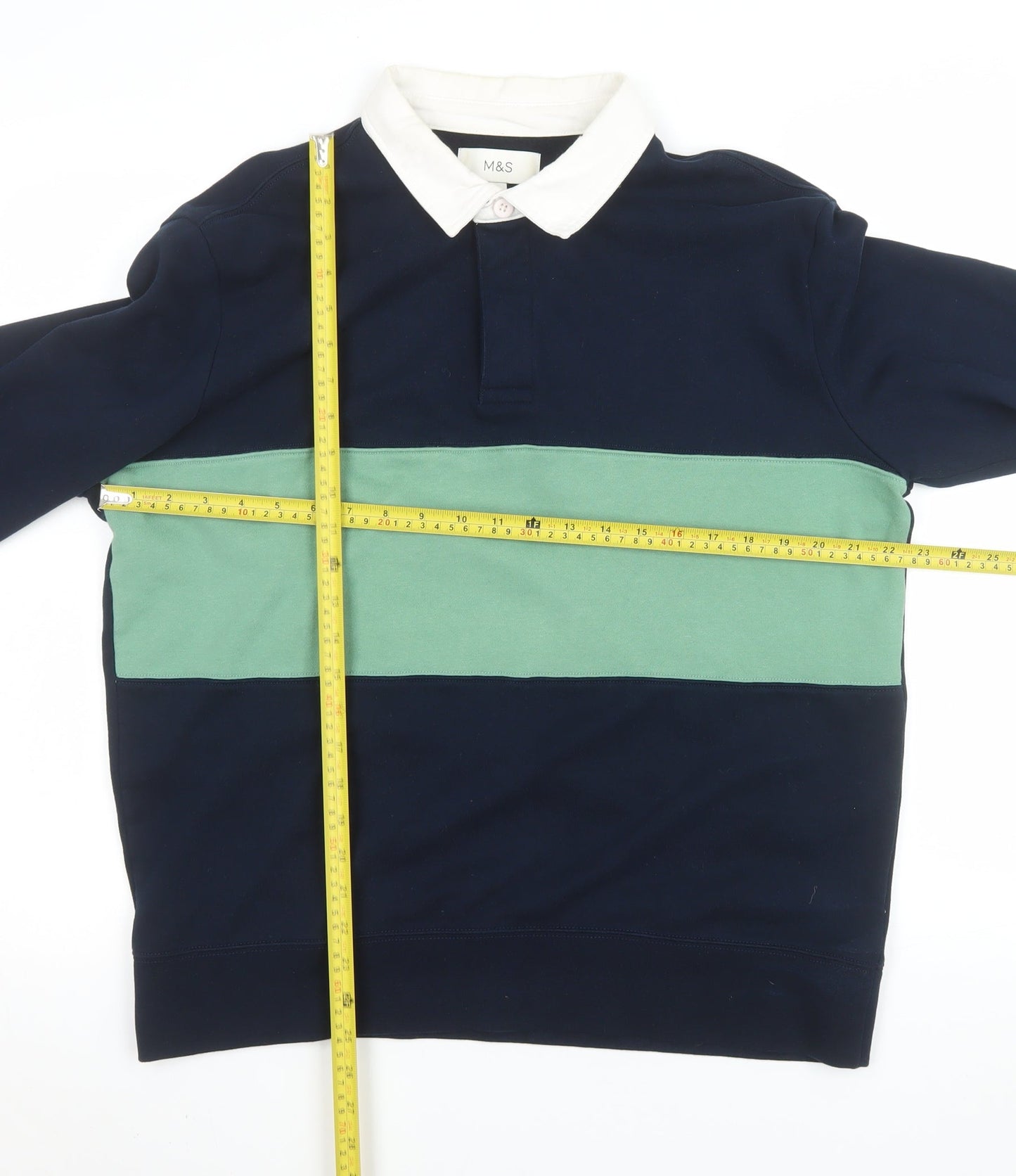 Marks and Spencer Men's Blue Collared Stripe Sweatshirt L Regular