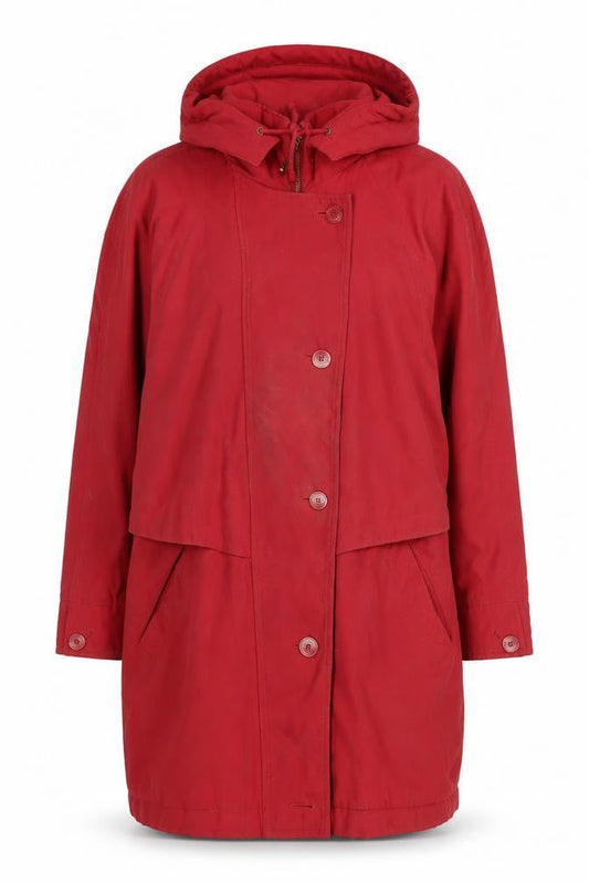 Dannimac Womens Red Hooded Mid-Length Rain Coat Size S