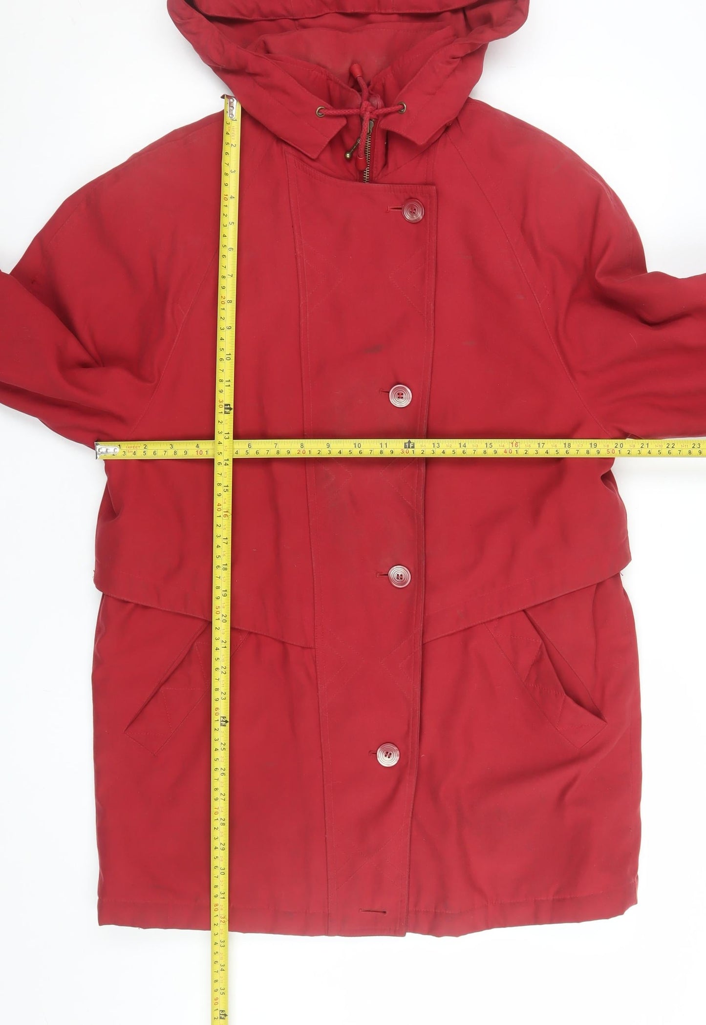 Dannimac Womens Red Hooded Mid-Length Rain Coat Size S
