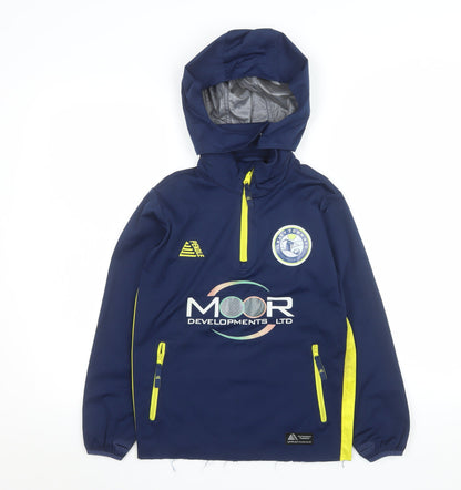 Additional front view of Prostar boys’ blue football anorak jacket size sy (30/32) hooded 1/4 zip