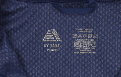 Brand and care label for Prostar boys’ blue football anorak jacket size sy (30/32) hooded 1/4 zip