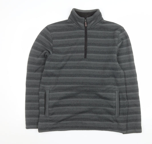 Marks and Spencer Men's Grey Striped 1/2 Zip Fleece Sweatshirt Size M