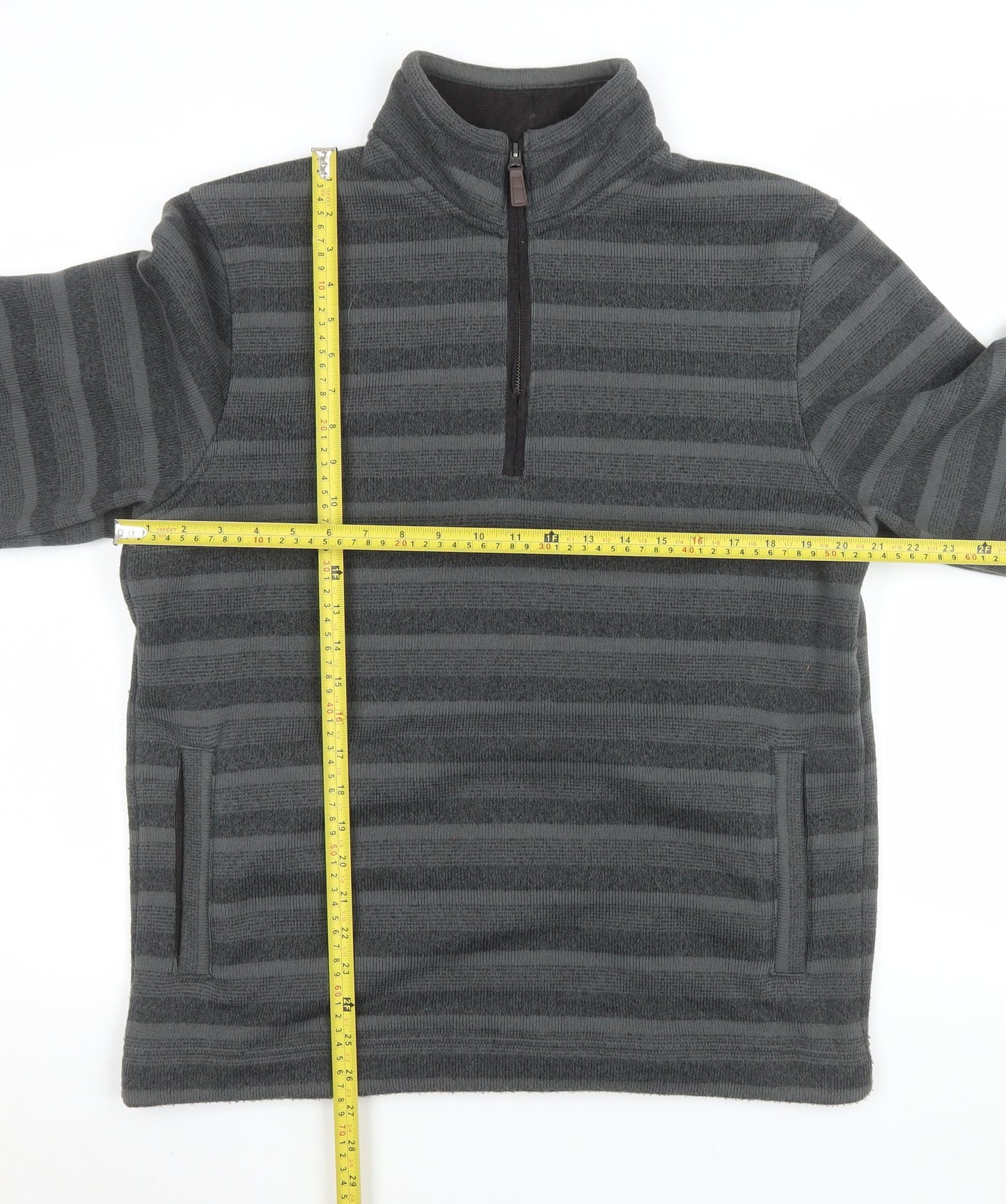 Marks and Spencer Men's Grey Striped 1/2 Zip Fleece Sweatshirt Size M