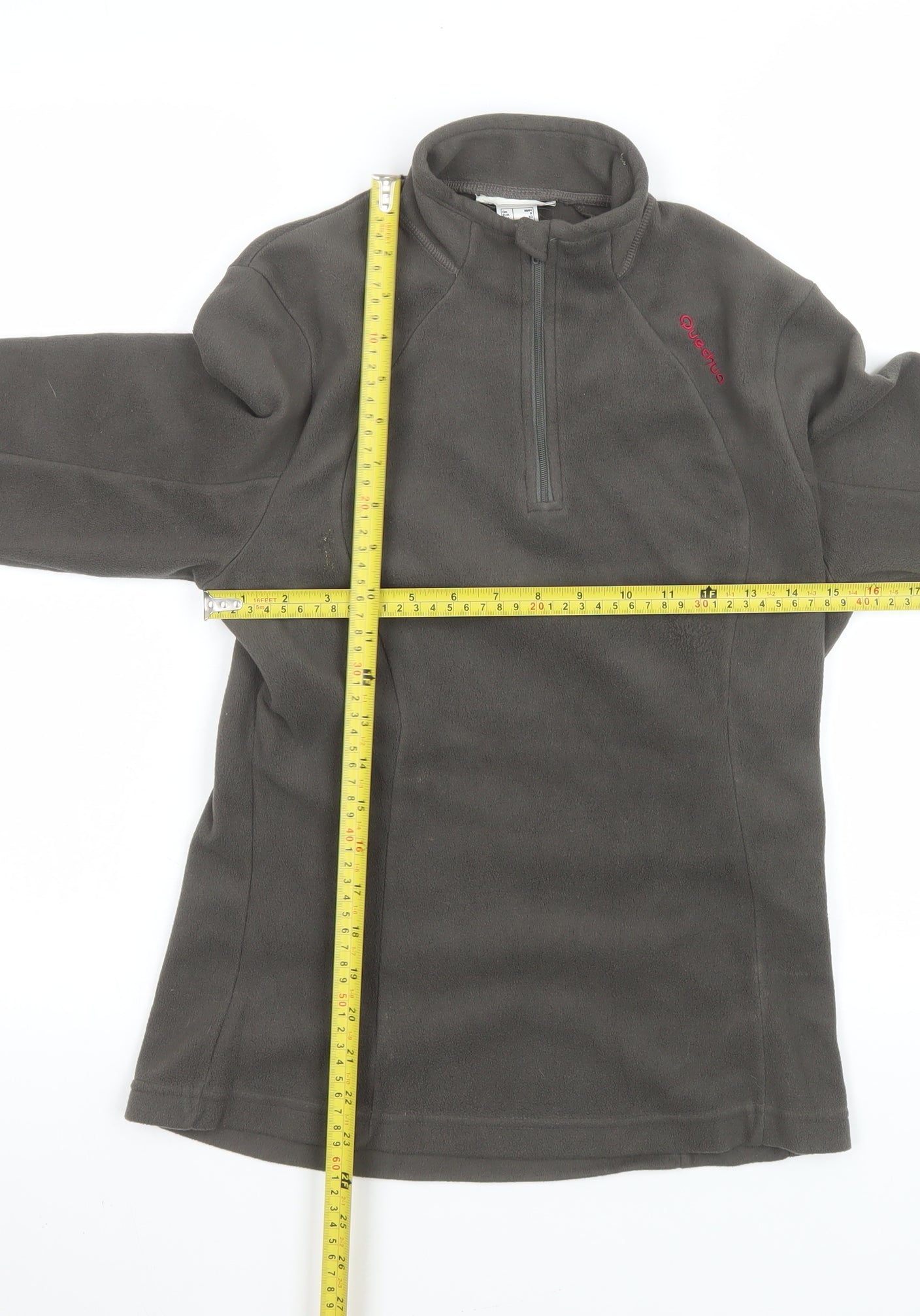 Quechua Women's Grey Fleece Pullover Hoodie XS 1/4 Zip Hiking Top