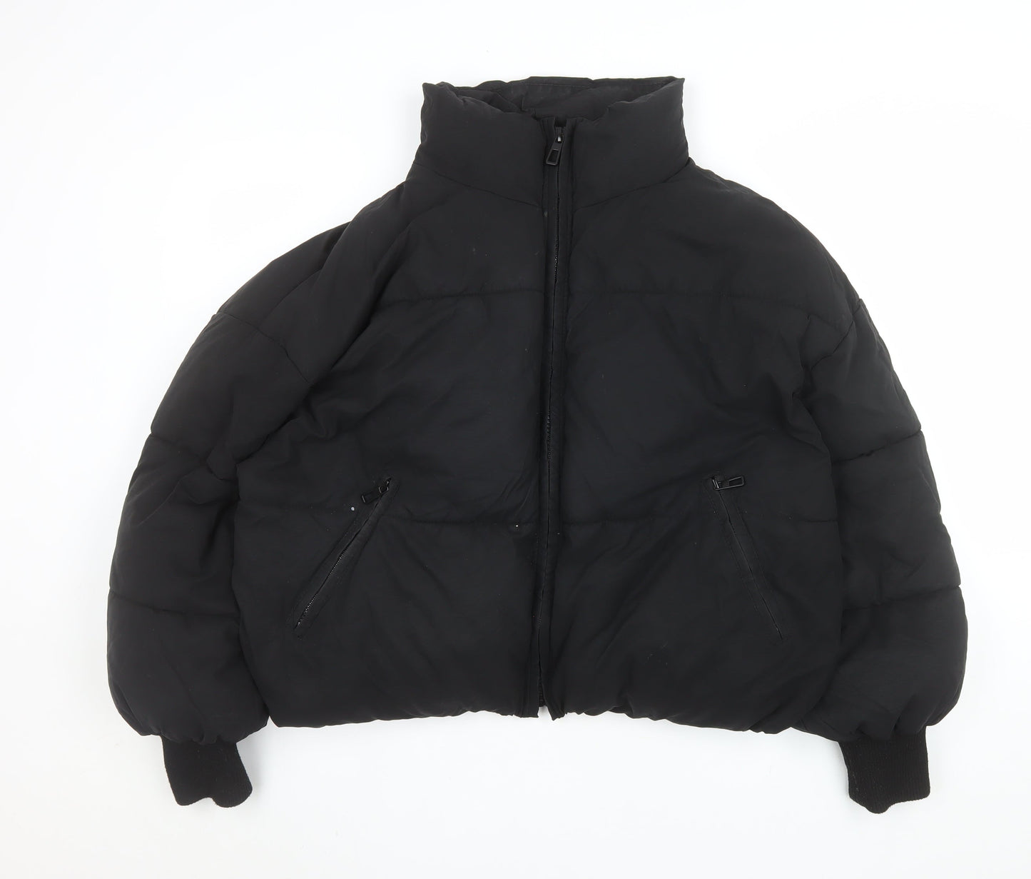 Zara Women's Black Short Puffer Jacket Size 12 Winter Quilted Zip-Up