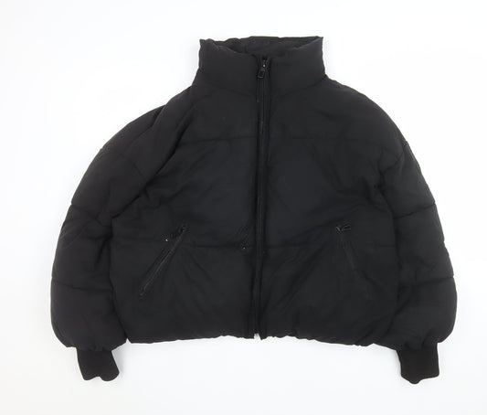 Zara Women's Black Short Puffer Jacket Size 12 Winter Quilted Zip-Up