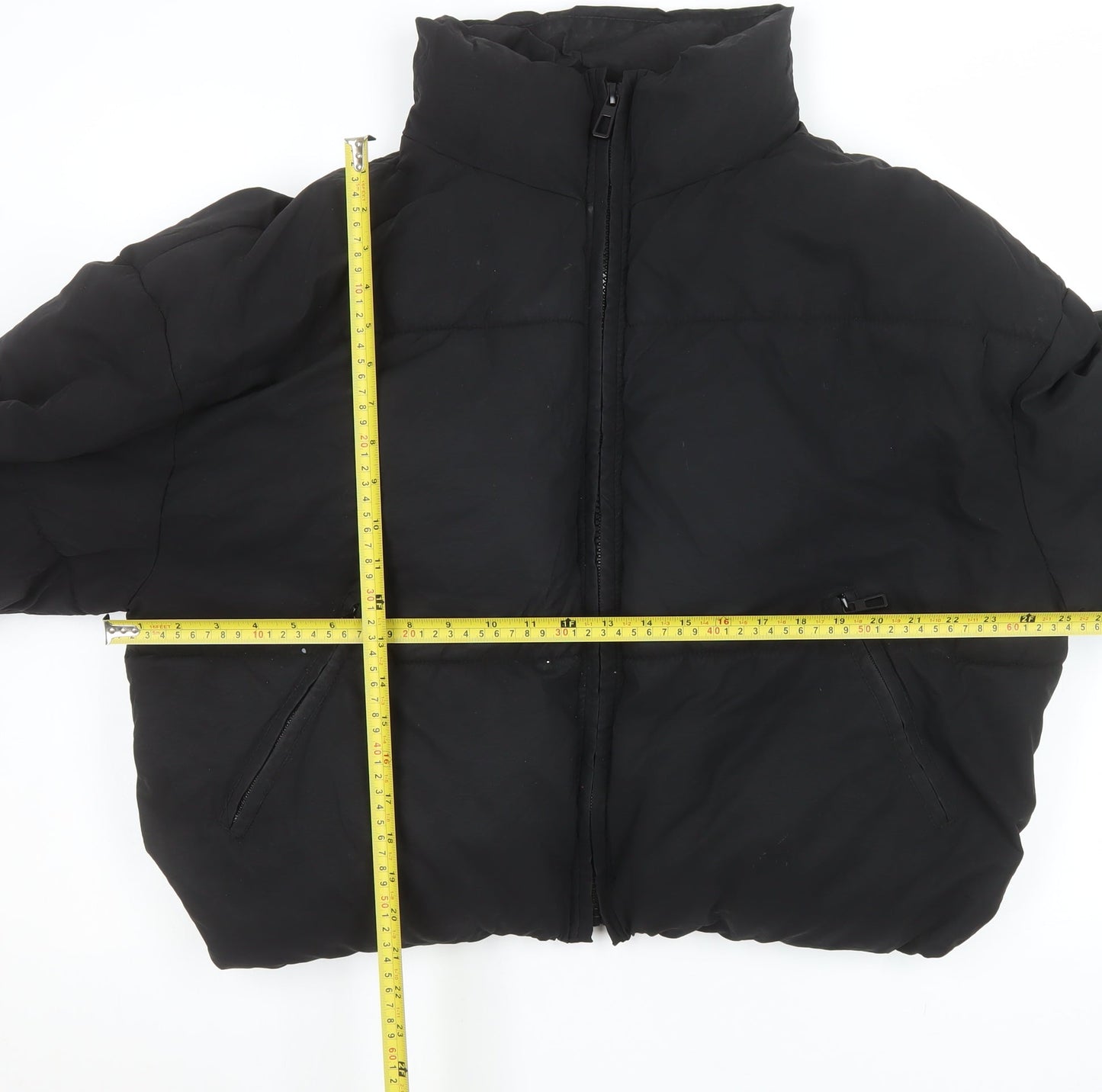 Zara Women's Black Short Puffer Jacket Size 12 Winter Quilted Zip-Up