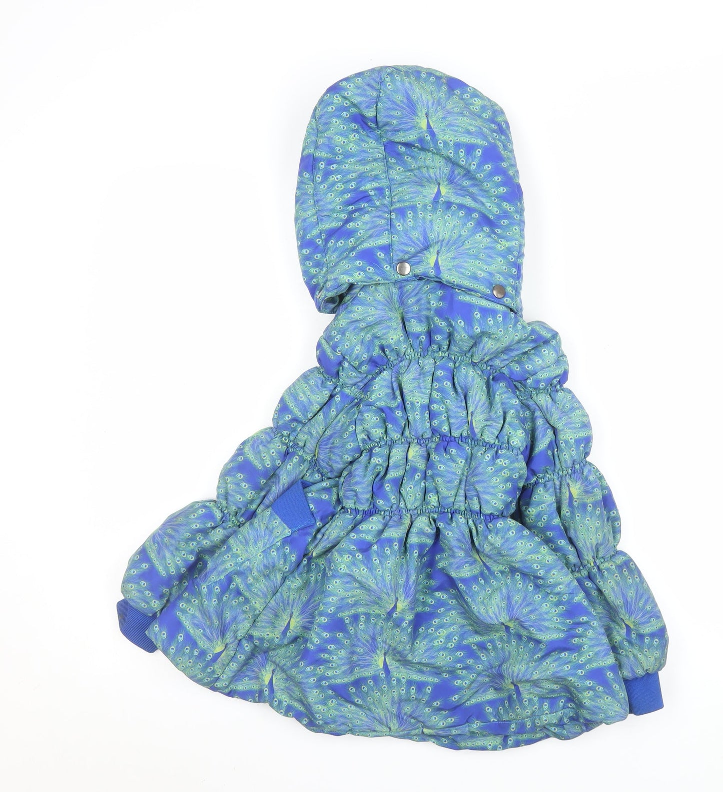 Mim-Pi Girls Blue Peacock Print Puffer Coat 7 Years Hooded Lined Zip