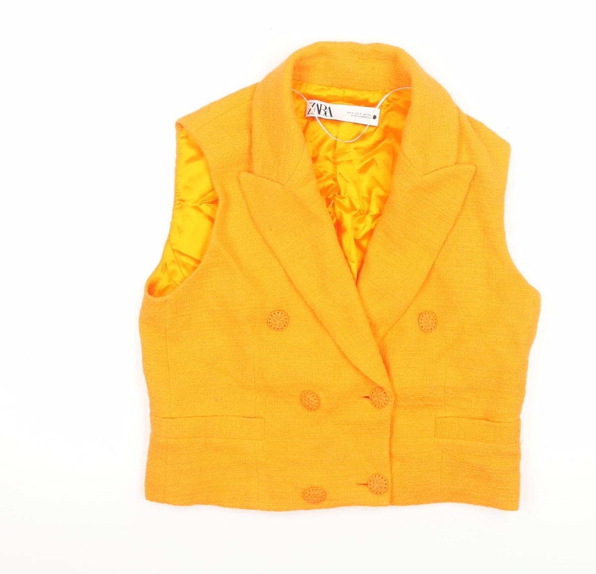 Zara Women’s Orange Cotton Double-Breasted Sleeveless Waistcoat S