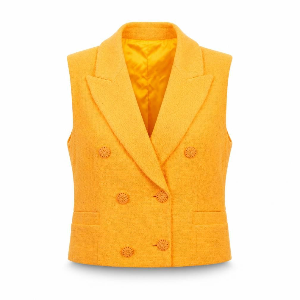 Zara Women’s Orange Cotton Double-Breasted Sleeveless Waistcoat S