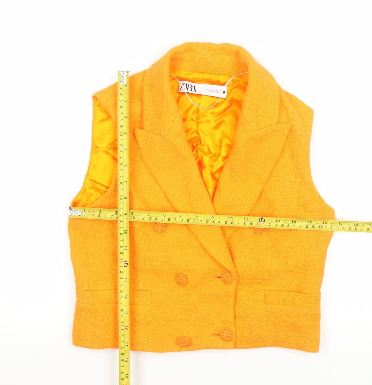 Zara Women’s Orange Cotton Double-Breasted Sleeveless Waistcoat S