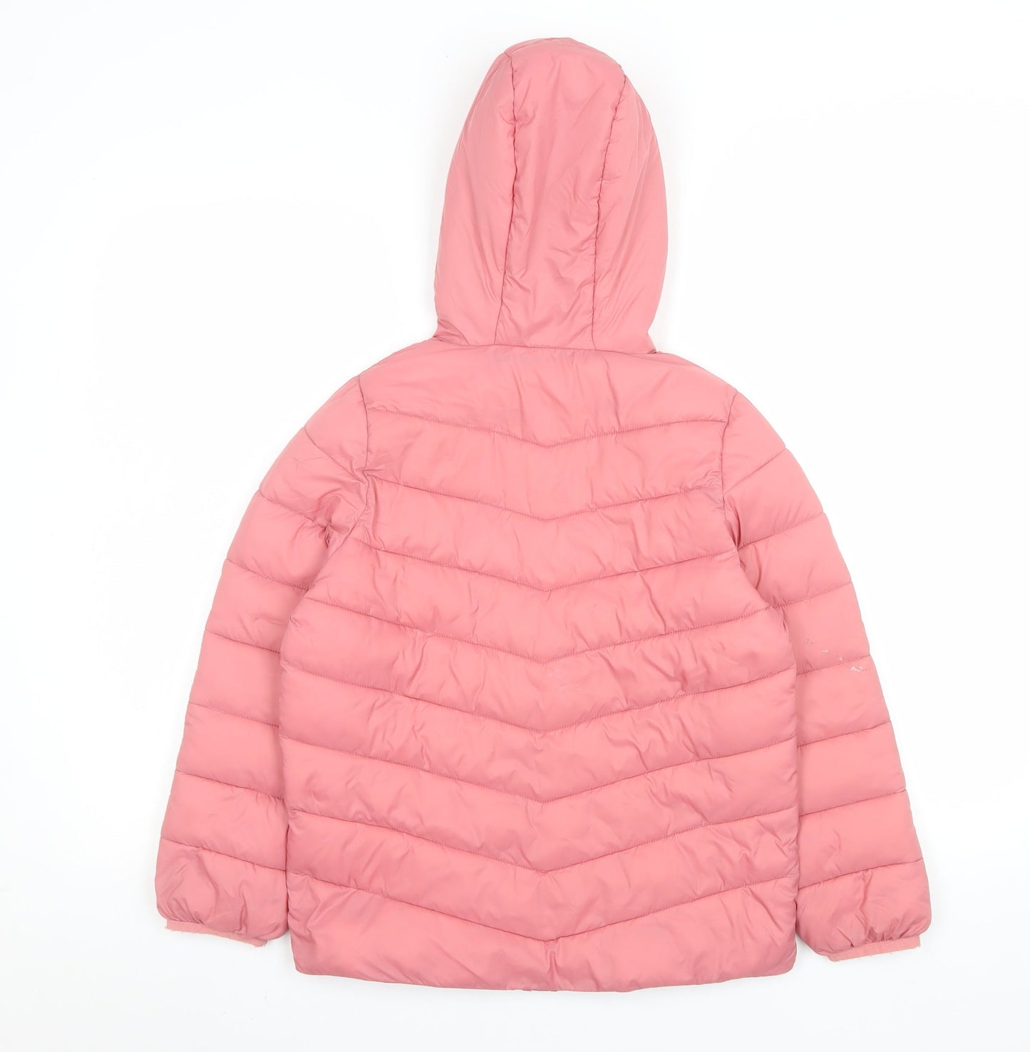 Marks and Spencer Girls Pink Hooded Puffer Jacket 8-9 Years Lined Water Repellent