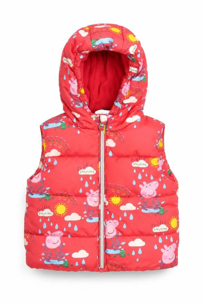 Peppa Pig Girls Red Hooded Puffer Jacket 18-24 Months Lined Polyester