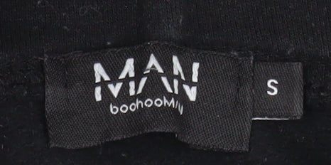 boohooMAN Men's Black Pullover Hoodie S Logo Fleece Sweatshirt