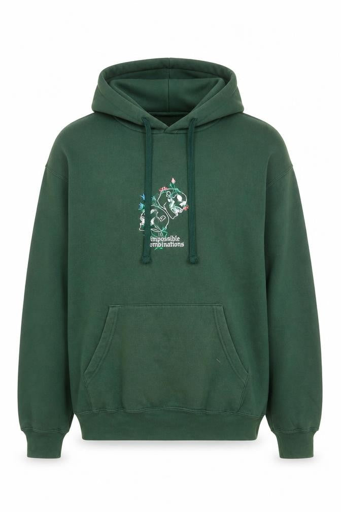 Impossible Conversations Men's Green Pullover Hoodie Size M Embroidered Graphic