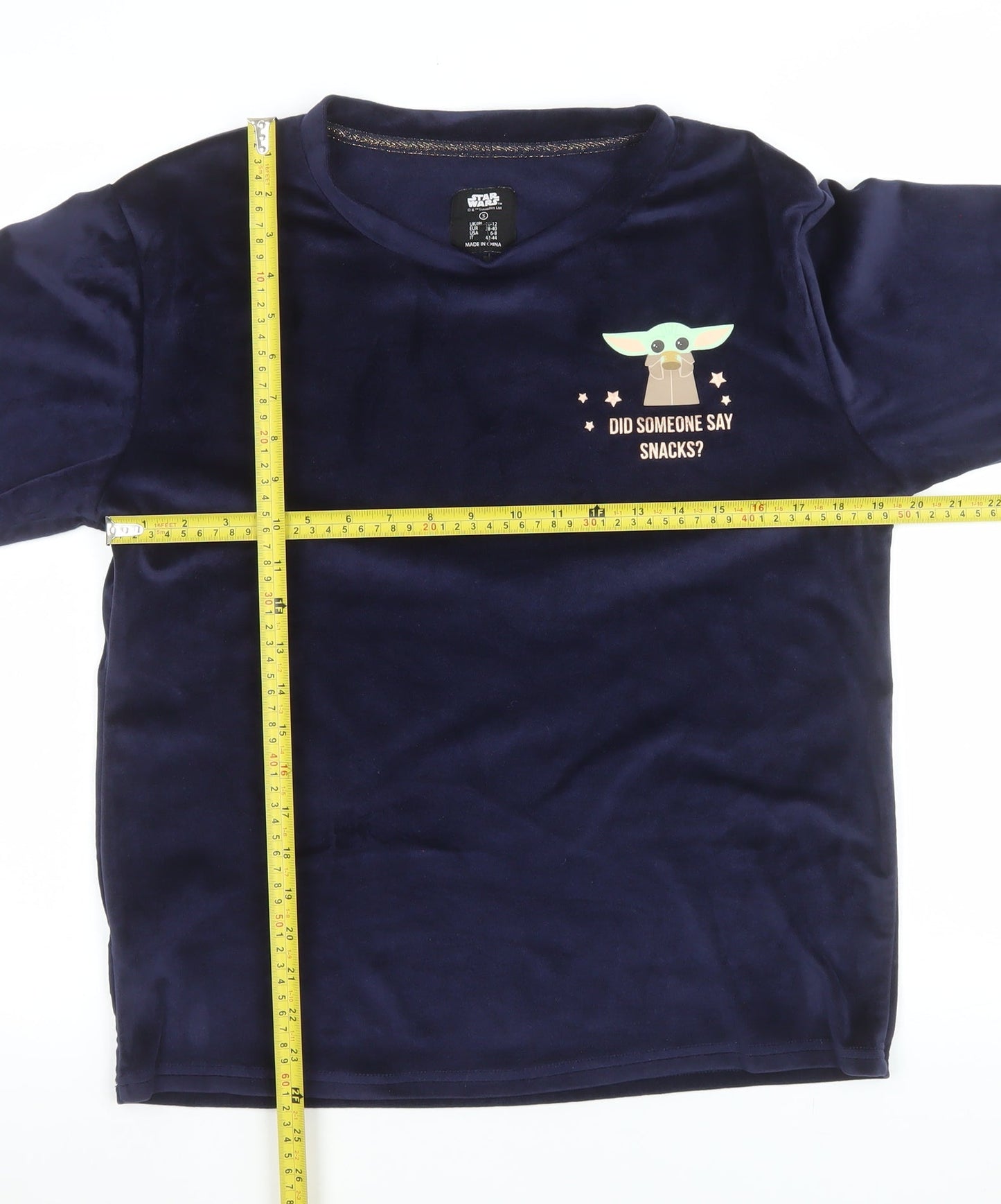 Star Wars Women Blue Velour Long Sleeve Pyjama Top S Baby Yoda Print