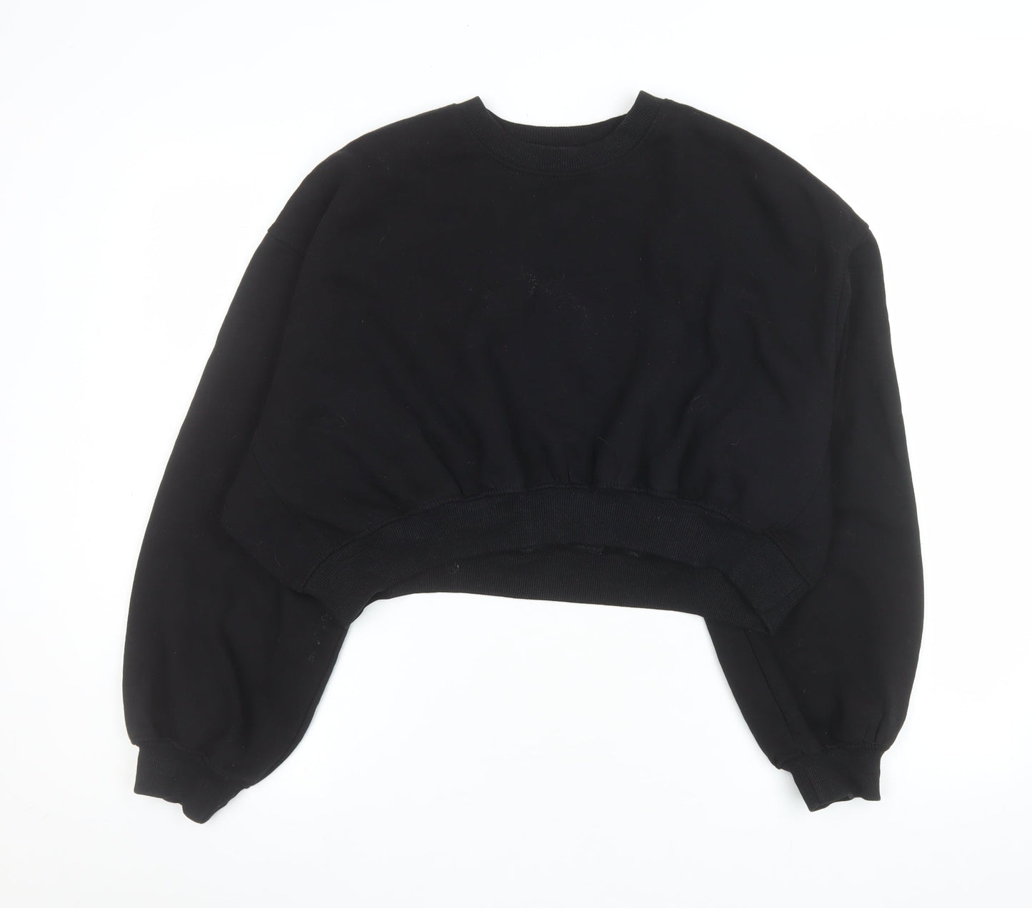 ZARA Women Black L Cropped Pullover Sweatshirt Cotton Blend