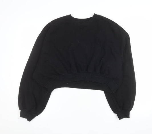 ZARA Women Black L Cropped Pullover Sweatshirt Cotton Blend