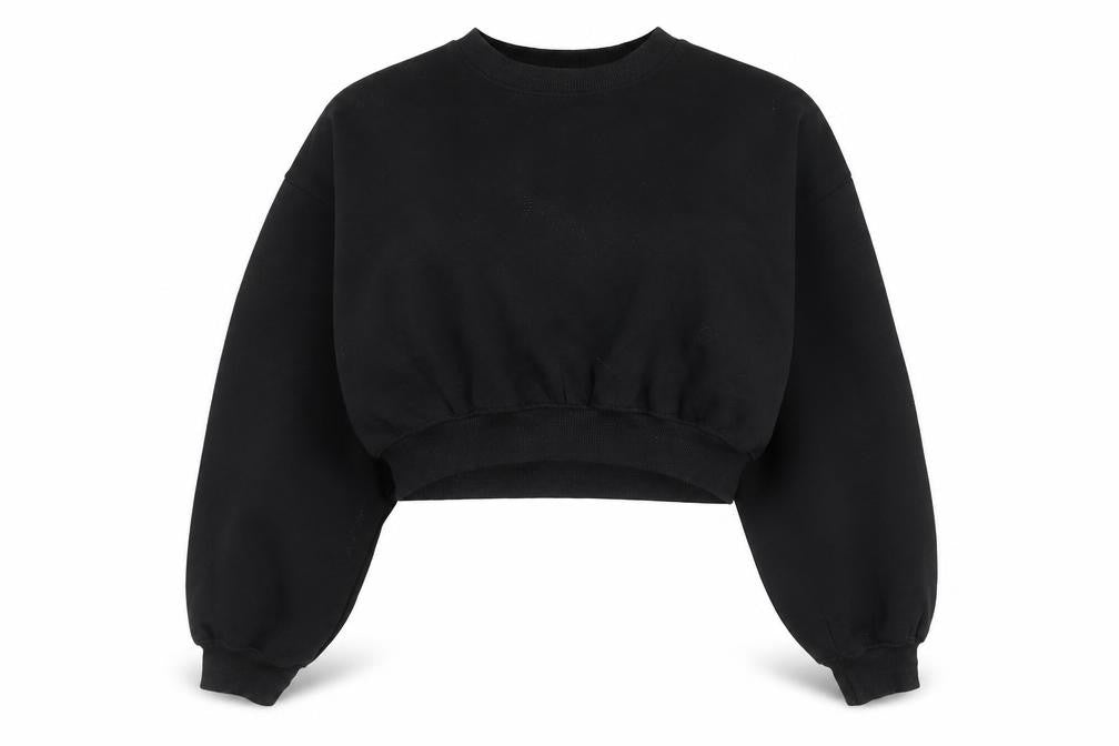 ZARA Women Black L Cropped Pullover Sweatshirt Cotton Blend