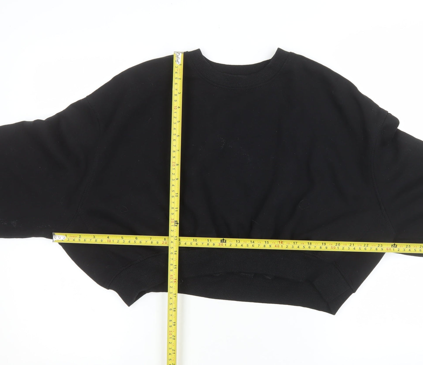 ZARA Women Black L Cropped Pullover Sweatshirt Cotton Blend