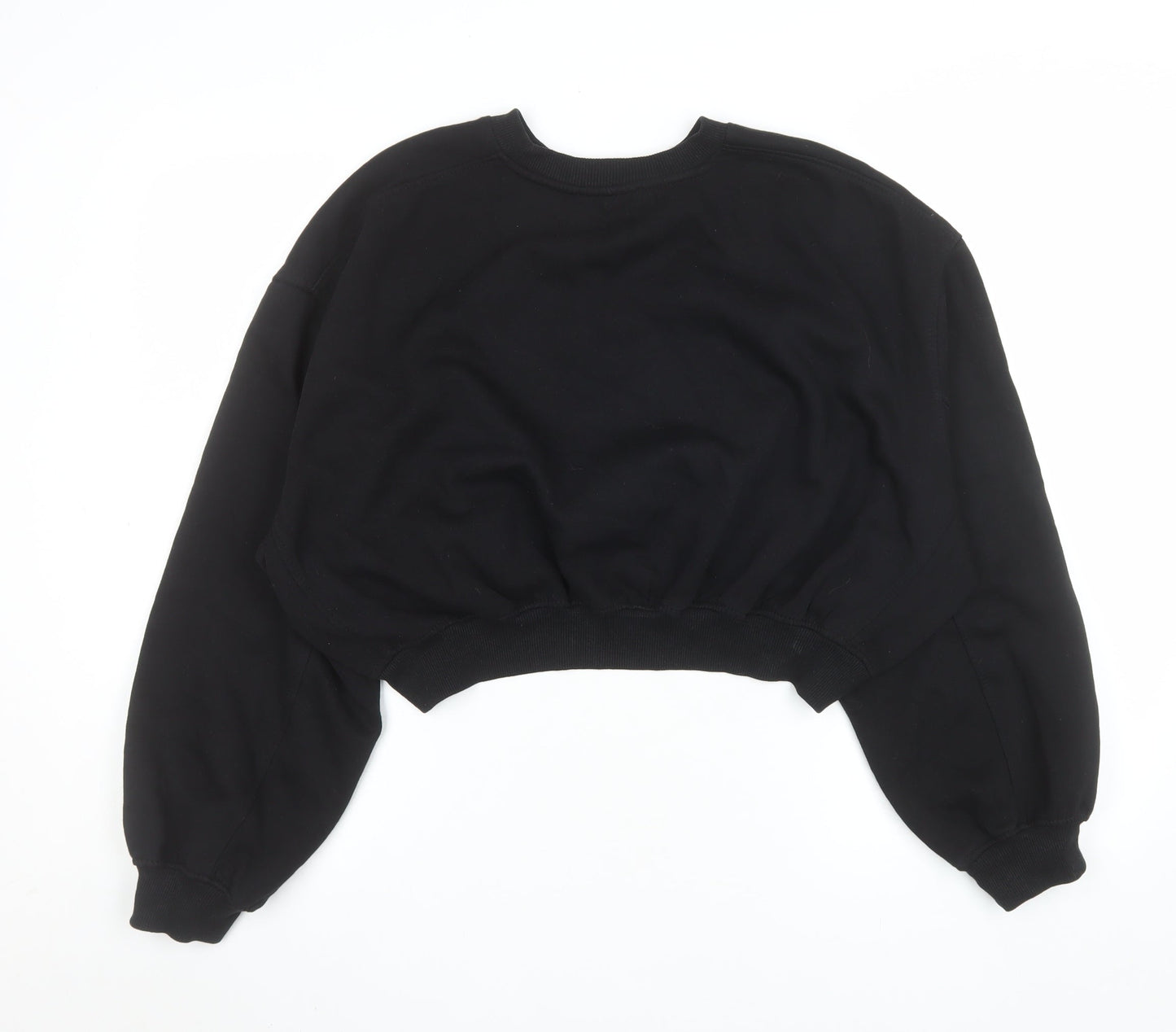 ZARA Women Black L Cropped Pullover Sweatshirt Cotton Blend