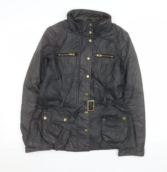 Oasis Women’s Black Belted Waxed Cotton Mid-Length Parka Jacket M