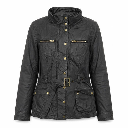 Oasis Women’s Black Belted Waxed Cotton Mid-Length Parka Jacket M