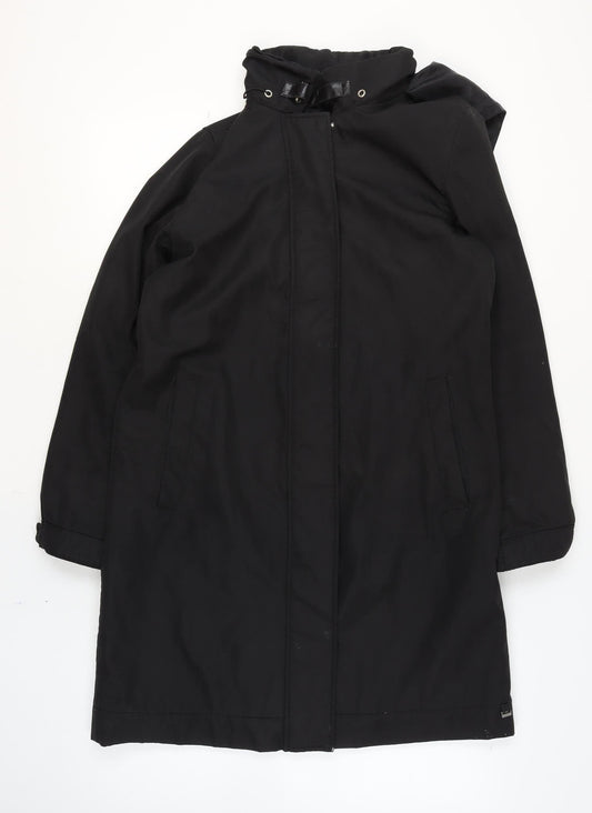 ReSET Women's Black Waterproof Long Hooded Rain Coat Size 12
