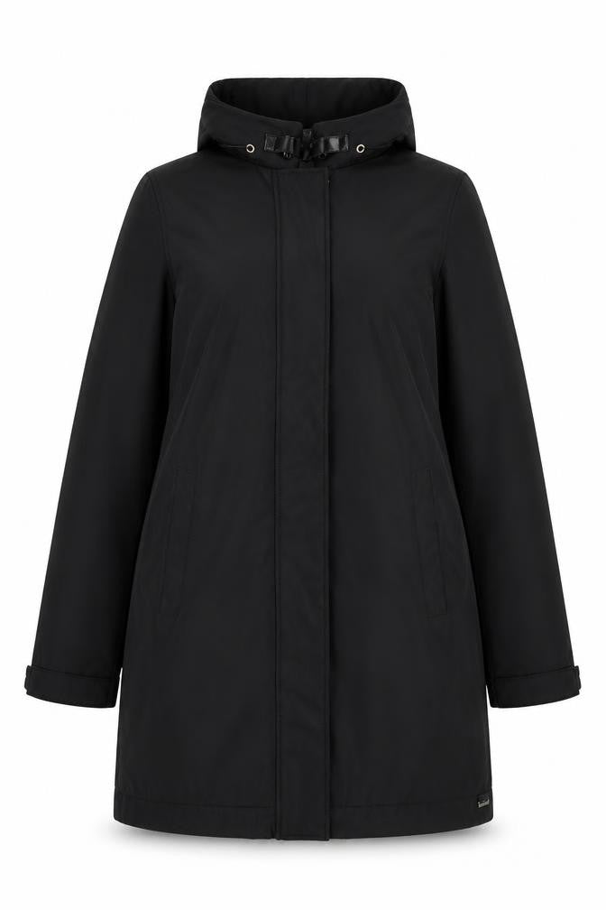 ReSET Women's Black Waterproof Long Hooded Rain Coat Size 12