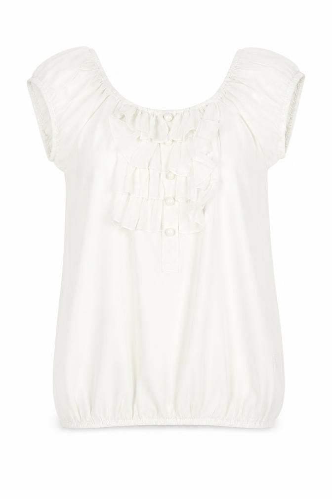 Purple Women's White Ruffle Chiffon Tunic Blouse Size S