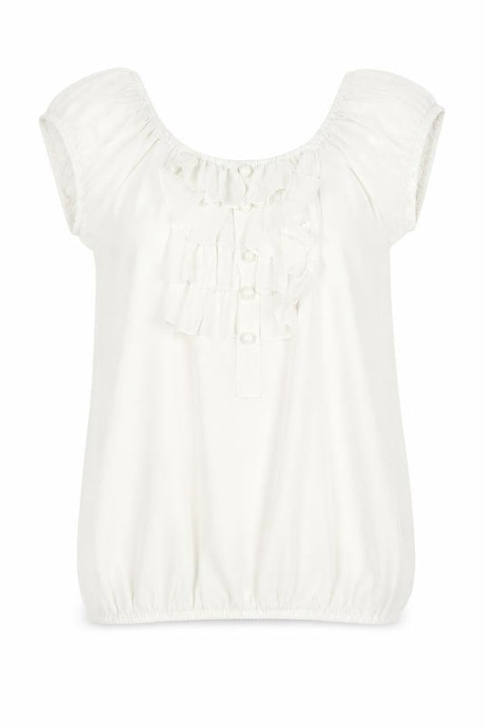 Purple Women's White Ruffle Chiffon Tunic Blouse Size S