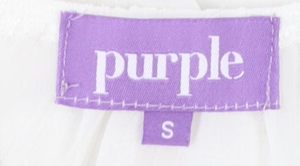 Purple Women's White Ruffle Chiffon Tunic Blouse Size S