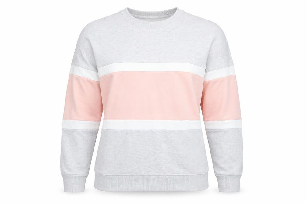 New Look Womens Pink Grey Stripe Crew Neck Pullover Jumper Size M