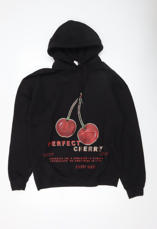 Stylewise Men’s Black Pullover Hoodie M Cherry Graphic Print