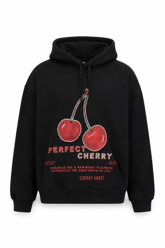Stylewise Men’s Black Pullover Hoodie M Cherry Graphic Print