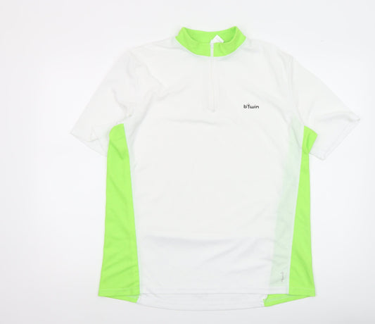 b'Twin Men's White Cycling Jersey L 1/4 Zip Moisture Wicking