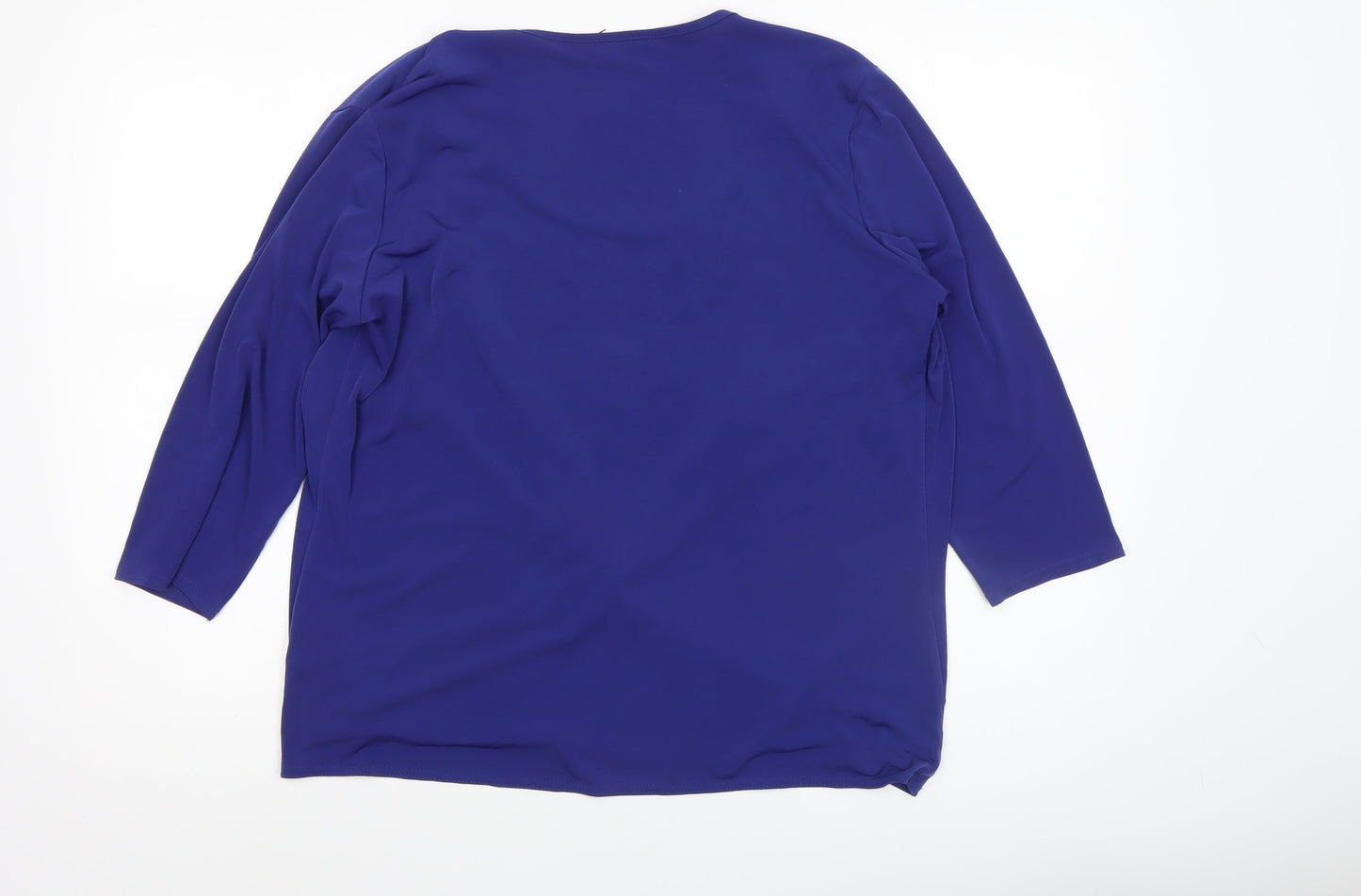 Bm Women Blue Beaded Wrap Blouse Size 16 3/4 Sleeve