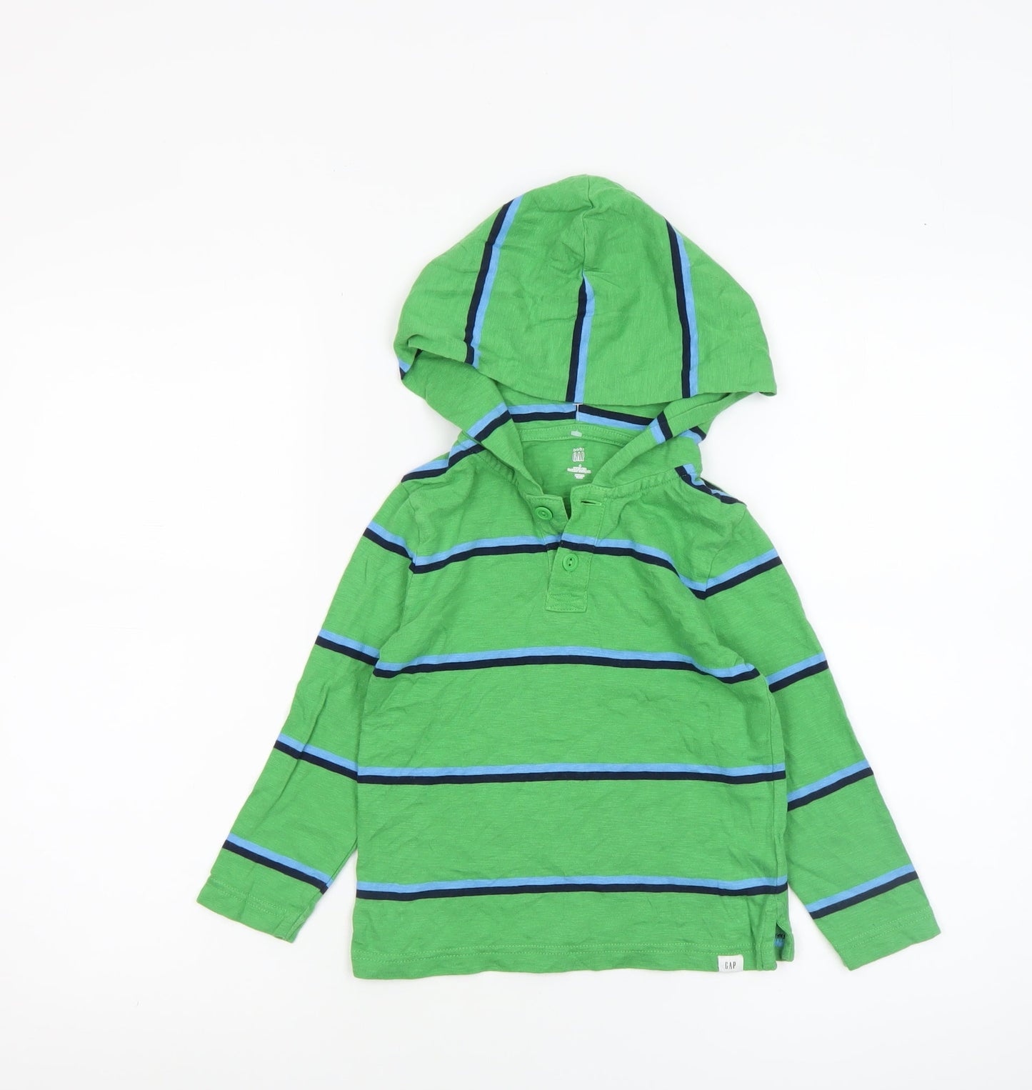 Baby Gap Boys Green Striped Hooded Long Sleeve T-Shirt 4 Years Cotton