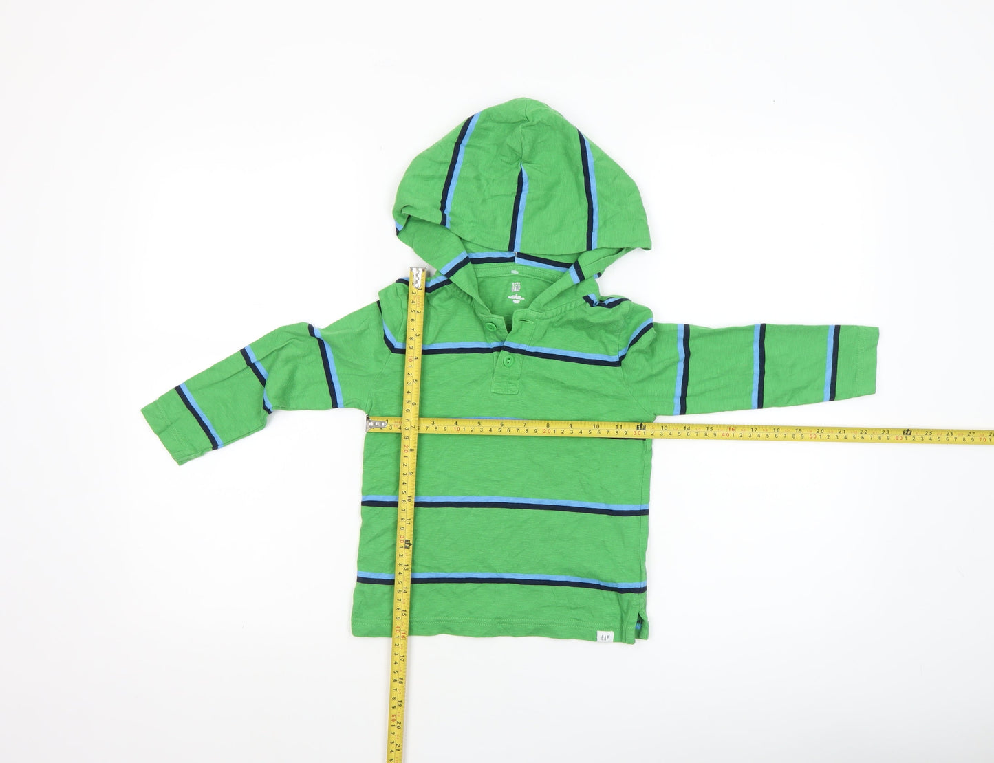 Baby Gap Boys Green Striped Hooded Long Sleeve T-Shirt 4 Years Cotton