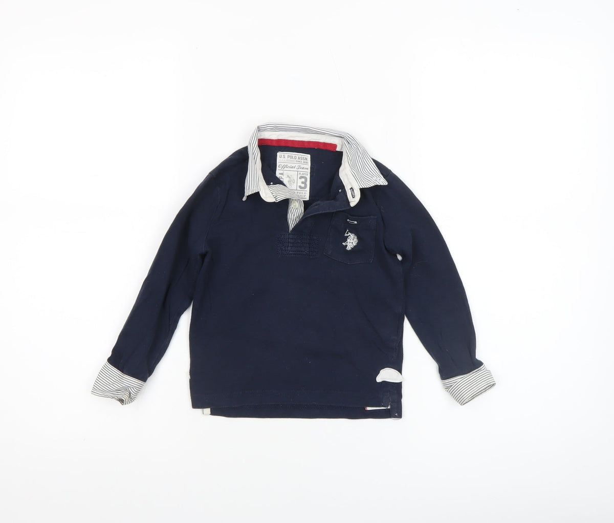U.S. Polo Assn. Boys Blue Long Sleeve Polo Shirt 3 Years Cotton Embroidered