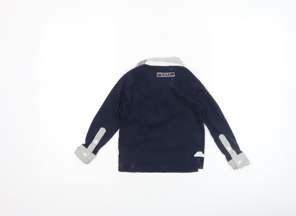 U.S. Polo Assn. Boys Blue Long Sleeve Polo Shirt 3 Years Cotton Embroidered