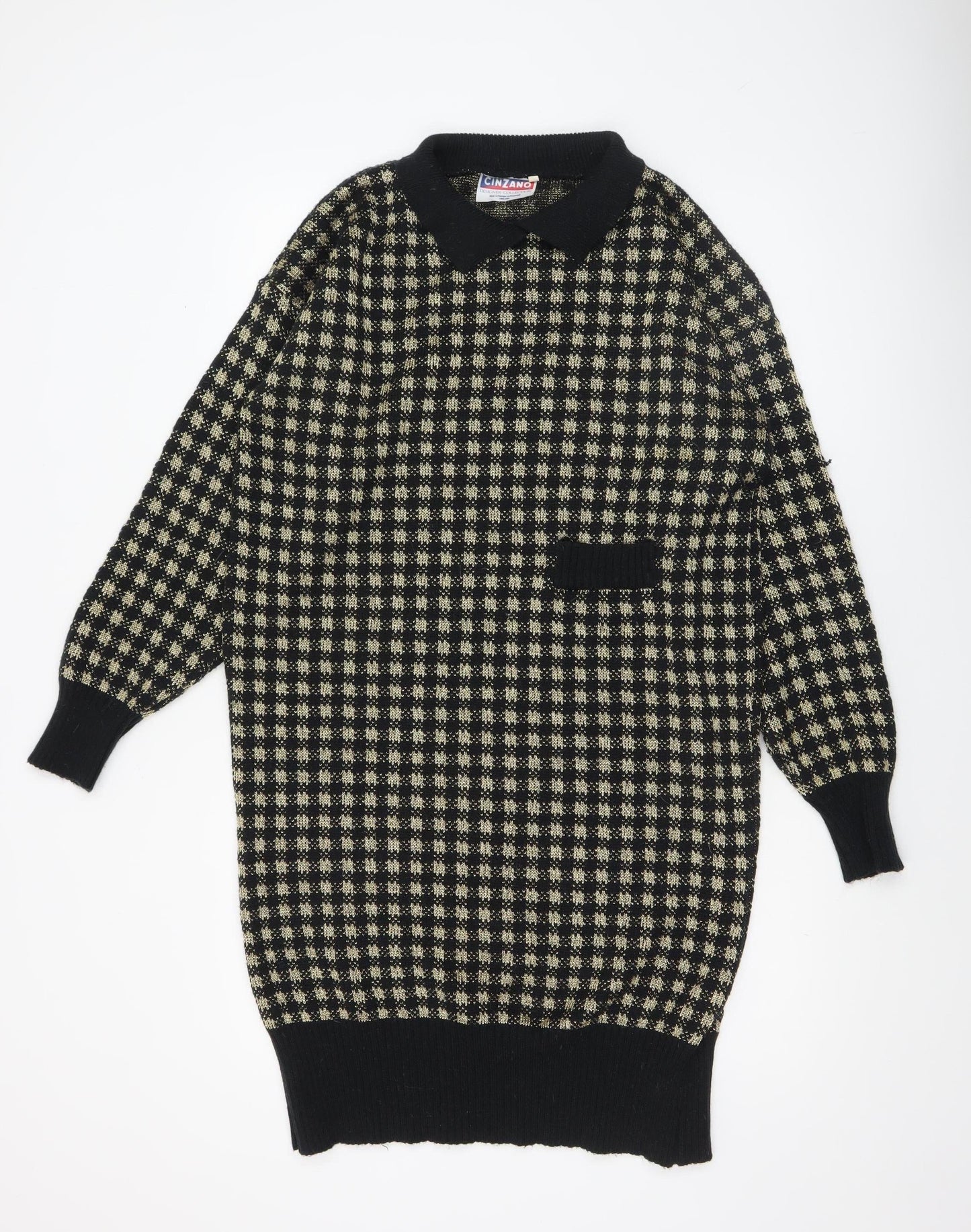 Cinzano Womens Black Beige Collared Long Sleeve Patterned Jumper Size 20