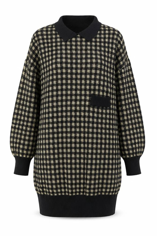 Cinzano Womens Black Beige Collared Long Sleeve Patterned Jumper Size 20