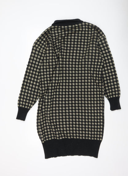 Cinzano Womens Black Beige Collared Long Sleeve Patterned Jumper Size 20