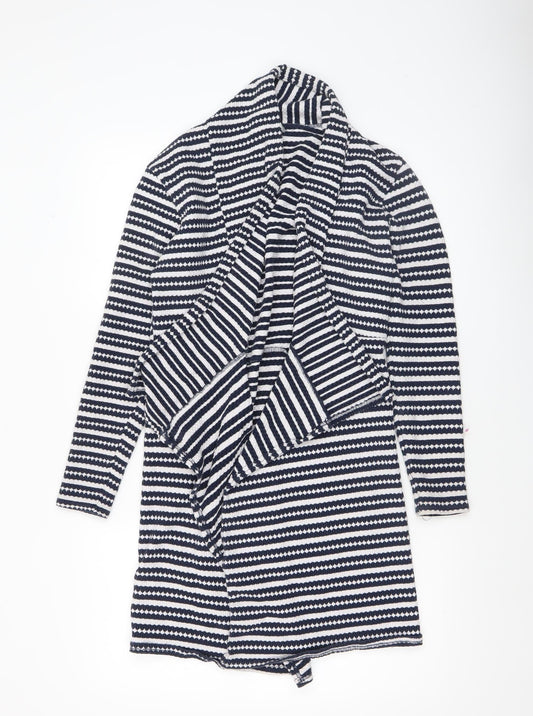 Bershka Women's Blue Striped Knit Coatigan Size 8 Casual Mid-Length